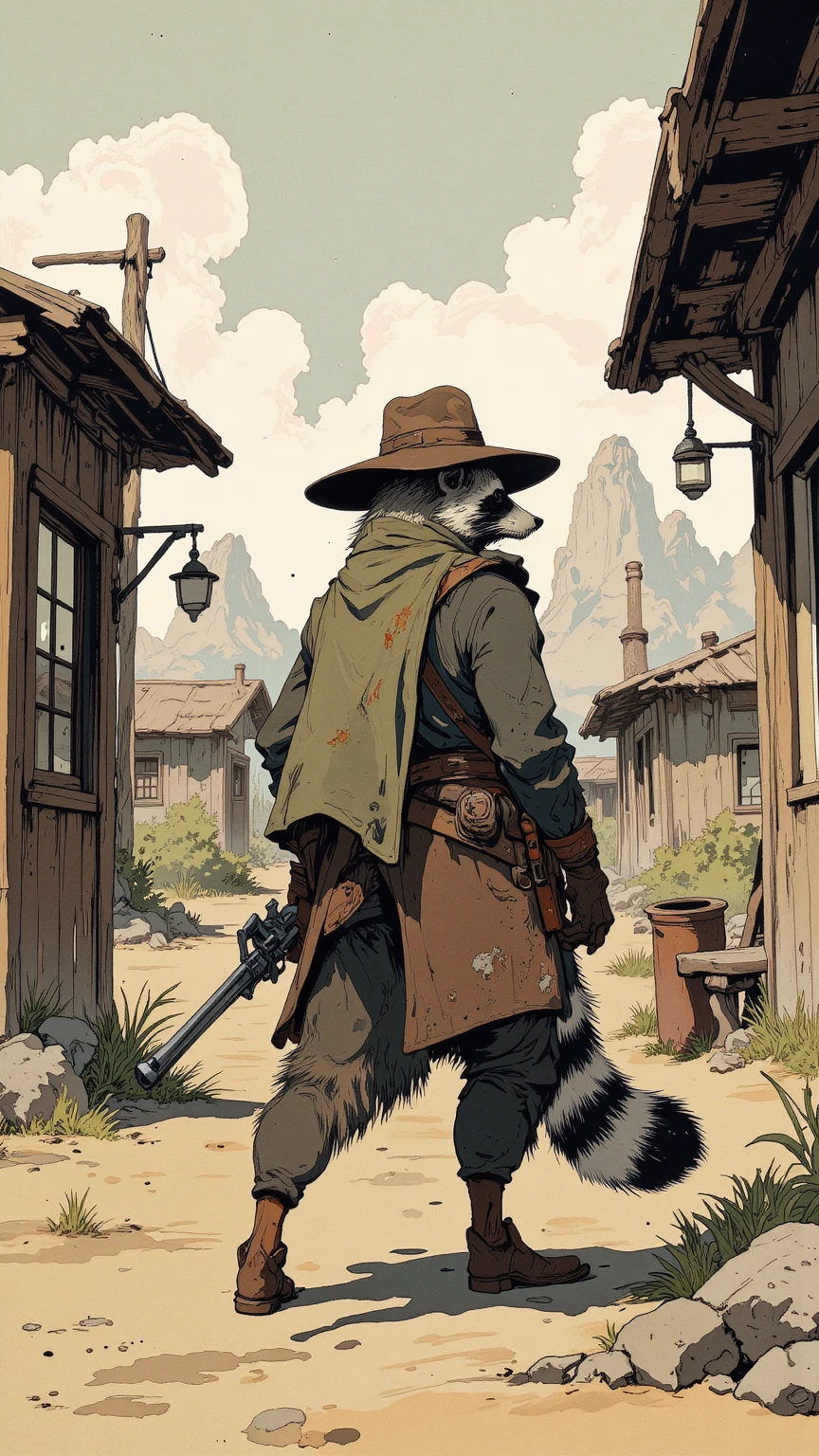 (Coyote in cowboy hat), [Back to], Coyote head,anthropology, masterpiece, light, Atmospheric lighting, Subsurface scattering,In a medieval tavern，The light coming in from the door