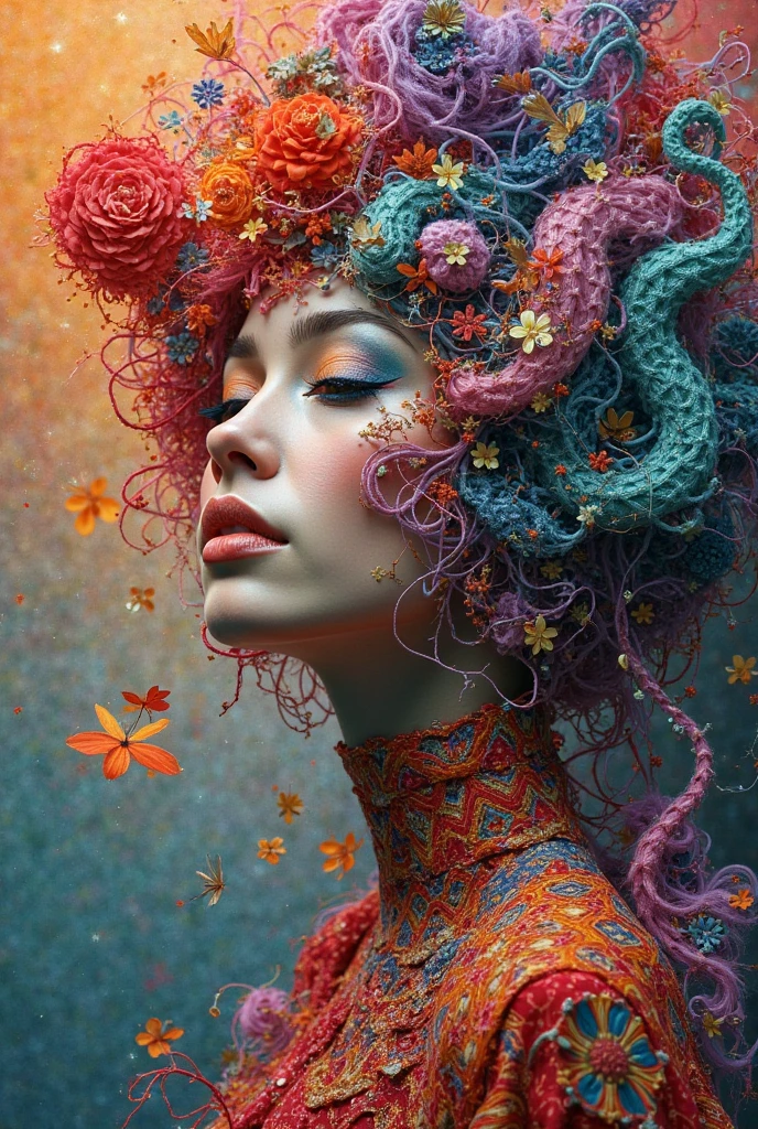 Create an image with drawings of combining fabrics and evolution