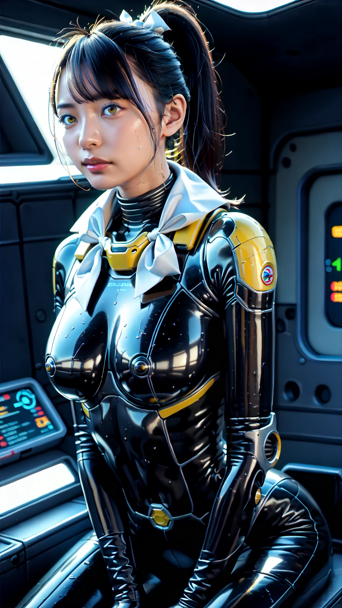 (Masterpiece, Best Quality, Realistic, Detail Shiny Skin: 1.2), Flawless, 8k, RAW, High Resolution, Path, Night,
1 girl, wearing (((web helmet))), upper body, facial focus, looking at the audience, ((black hair, : 1.4)), indoor: 1.2, highly detailed face and skin texture, detailed eyes, double eyelids, thick lips, babes, (wheat skin color: 1.2),