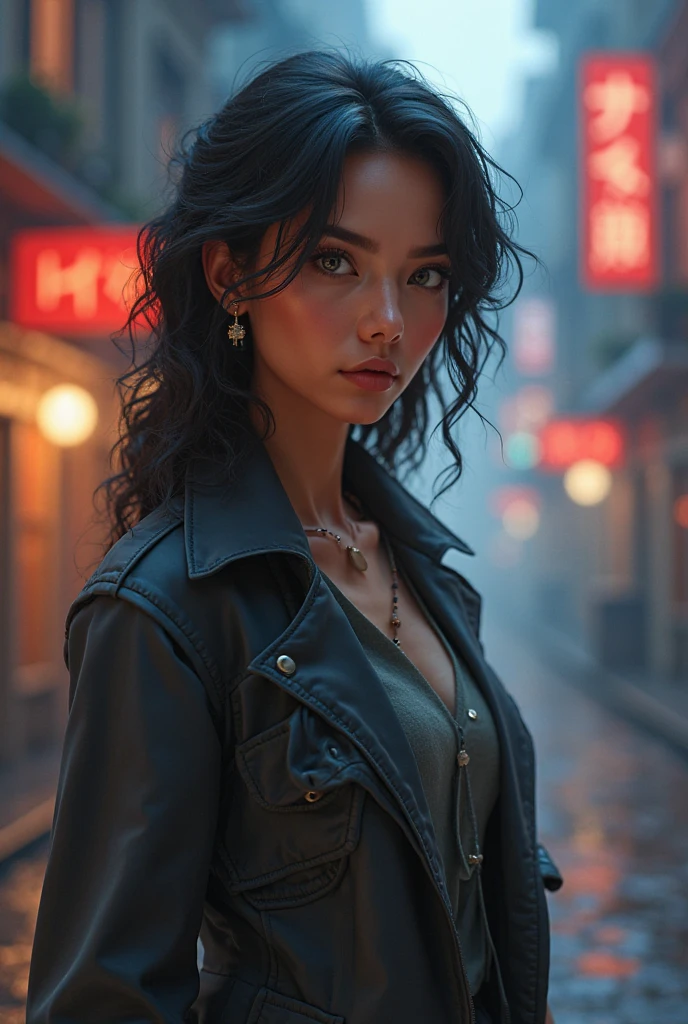 Woman with dark hair light eyes. woman. Sono detective. Stile pixar