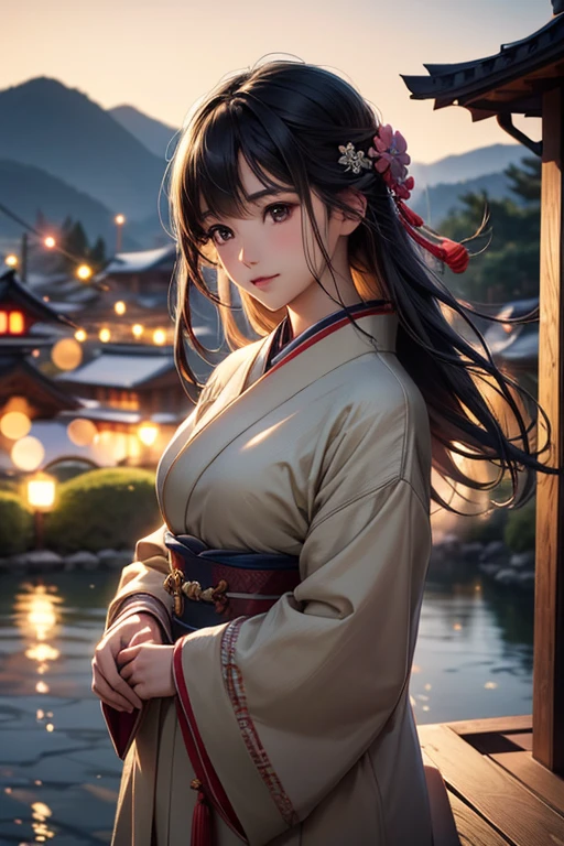 Pretty Japanese Beautiful Girl,woolen garments,4k,hdr,super realistic,As in the photo, bokeh effects ,Professional,Vivid Colors,Delicate Details, Japanese Countryside Scenery, Gentle Light ,Peaceful Atmosphere,fantasy,fantastic,Soft texture,Warm Colors