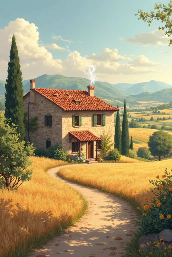 Tuscan countryside with rustic farmhouse