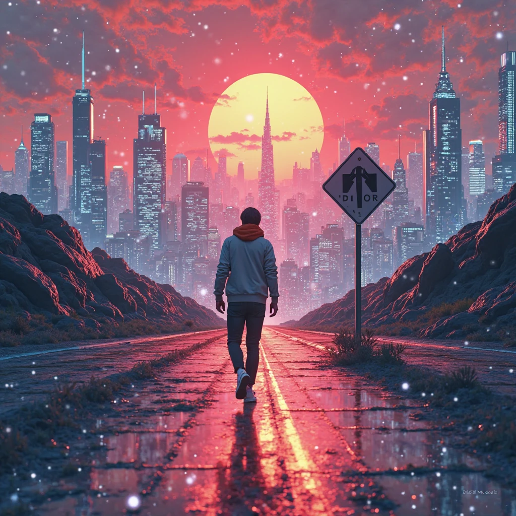 Create a striking, symbolic magazine cover image that represents innovation by circumventing patents. The scene should convey clever problem-solving and creativity within legal boundaries. Consider visuals like:

A roadblock with a detour sign leading to a bright, futuristic city (new solutions).

Use a bold, modern aesthetic with high contrast, vibrant colors, and a sleek, professional look suitable for a business or tech magazine. The tone should be inspiring, not adversarial—emphasizing ingenuity over conflict."