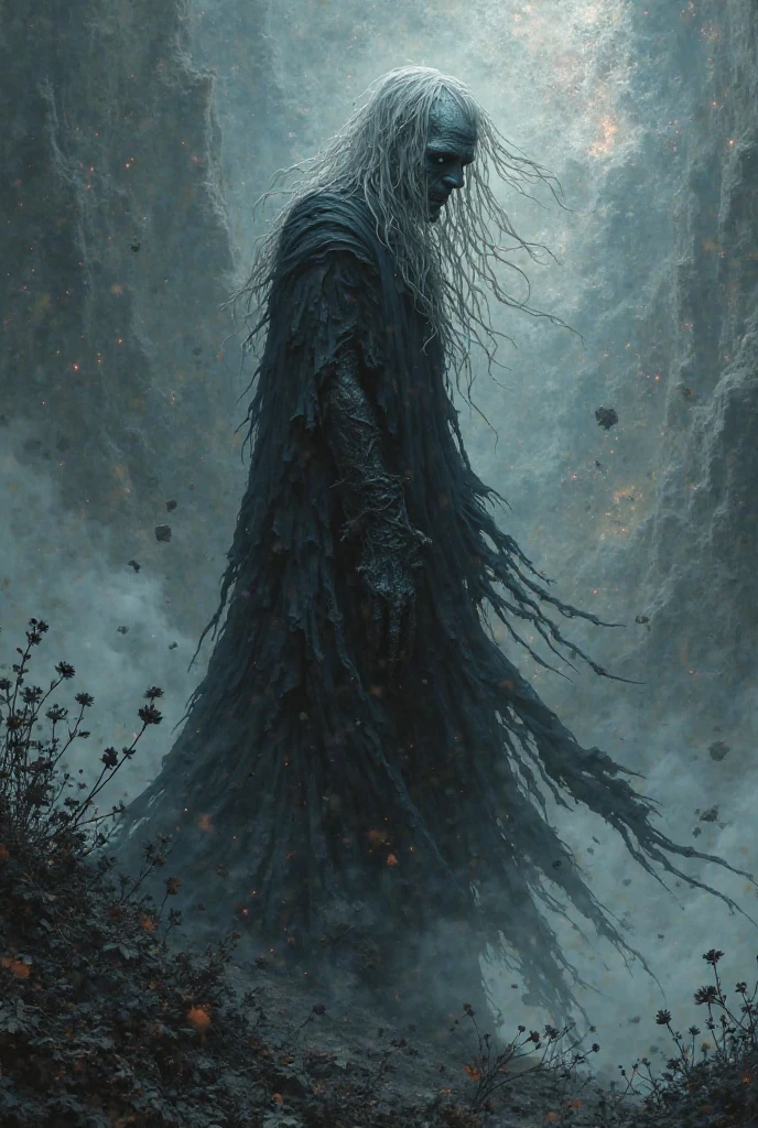 optical illusion, Black light art, conceptual artwork, por Arthur Rackham, (best qualityer, work of art, Representative work, offcial art, proffesional, 8k), white hair, white hair, no face, old disney style, hidden face, Florest dark, cosmic horror,