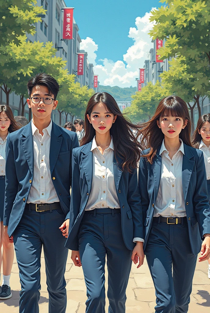 korean high school students in uniform with boys comic book cover