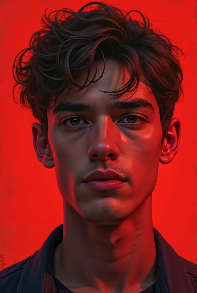 1boy, Alan Awake, on the red background, portrait