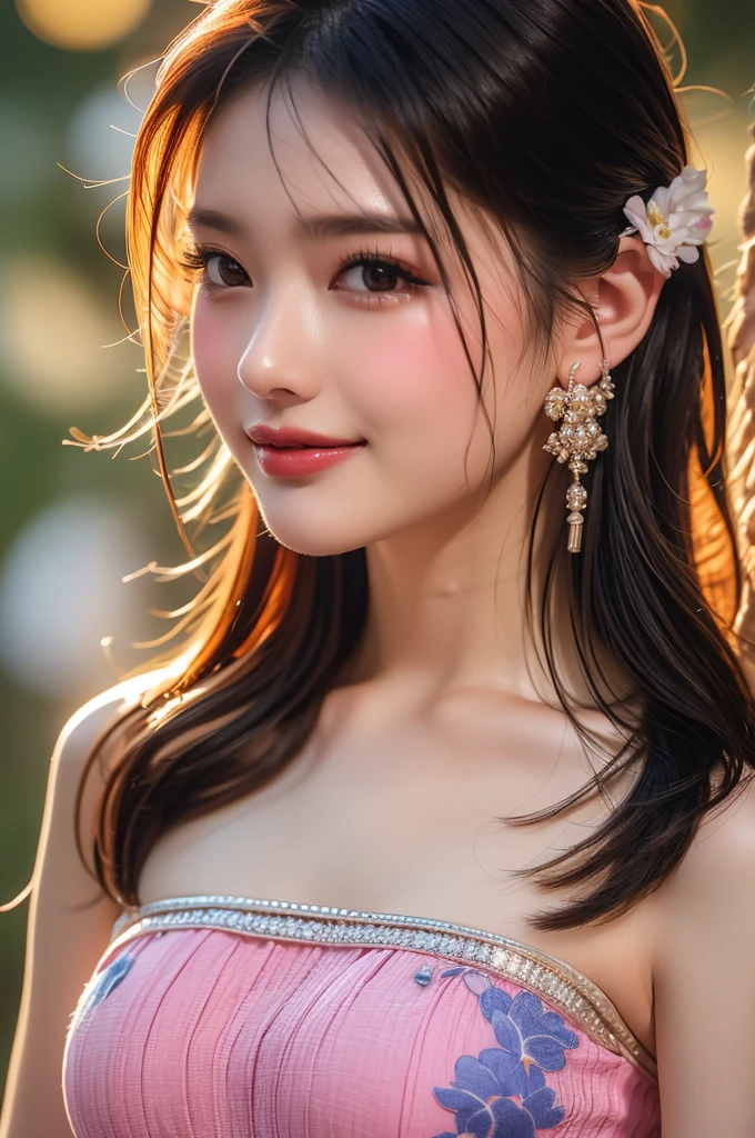 masterpiece,highest quality,Ultra-high resolution:1.2,Realistic,8K Raw Photo:1.5, (Realistic:1.4)、One girl,nude,Beautiful breasts,Pink nipples,Black choker,smile,Exposing shoulders、Focus Only,View Viewer,Fair skin,sunset,cherry blossoms,Photon Mapping,Physically Based Rendering,RAW Photos,Highly detailed background、J-Pop Idol、Depth of written boundary,cherry blossoms,hair ornaments,Detailed face,Shiny skin,whole body,