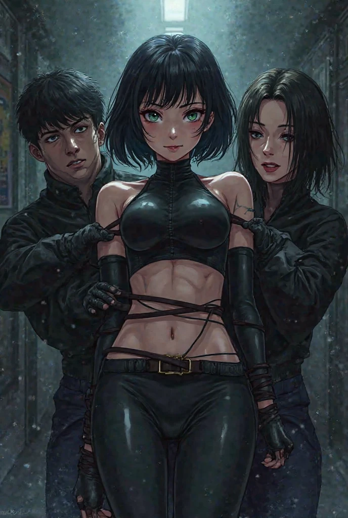 masterpiece, hot shot, ((best quality)), absurdres, perfect antomy, Tae Takemi, (Small smile), necklace, choker, dress, (Big breasts:1.3), braless, defined abdomen, labcoat, standing, doctor office background, sexy pose --auto
