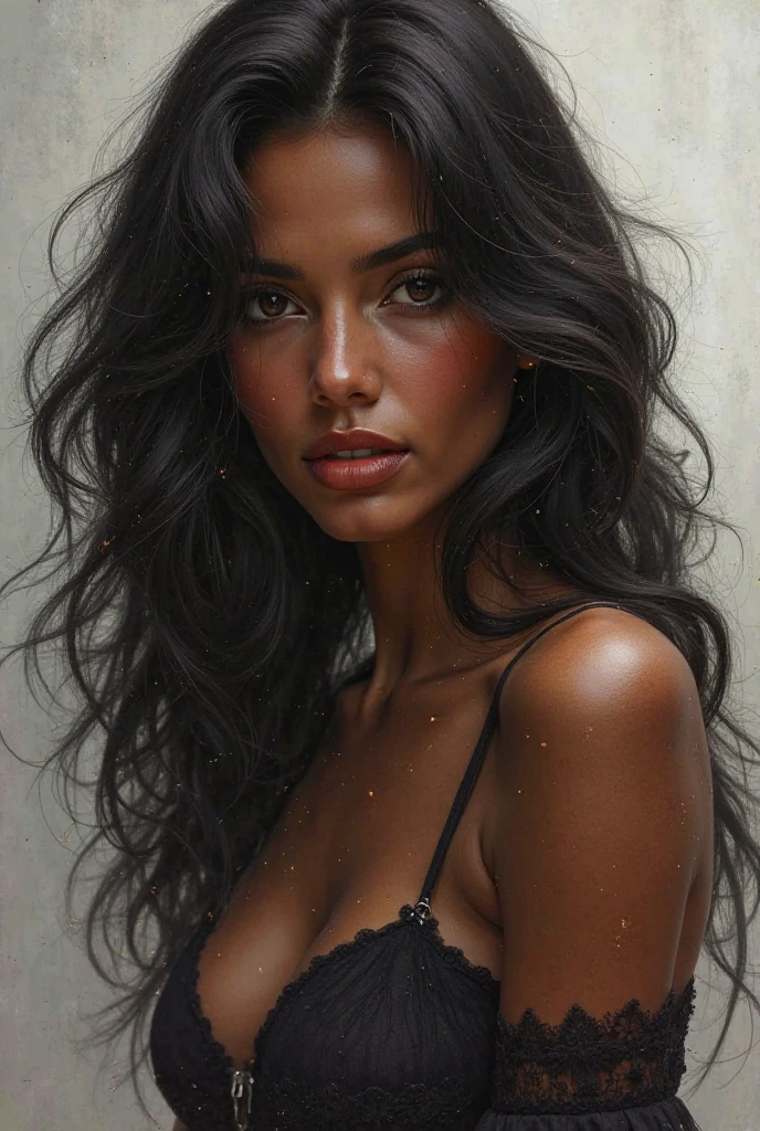 Fille, peau Foncé, yeux Brun, cheveux Long, Cheveux Blanc, corps Élancé.