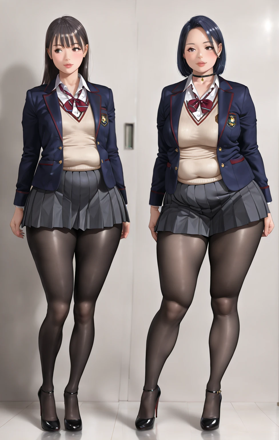 (((professional: step by step, final result god level))): "masterpiece, best quality, highres, solo 1girl, 24 years old, kr1, brown eyes, blunt bangs, kibito high school 50% uniform, sweater, pleated 10% miniskirt, socks, small breasts, leaning forward, hand on hip, ((visible hip removing the sweater from the body)), provocative without limits, low back view"