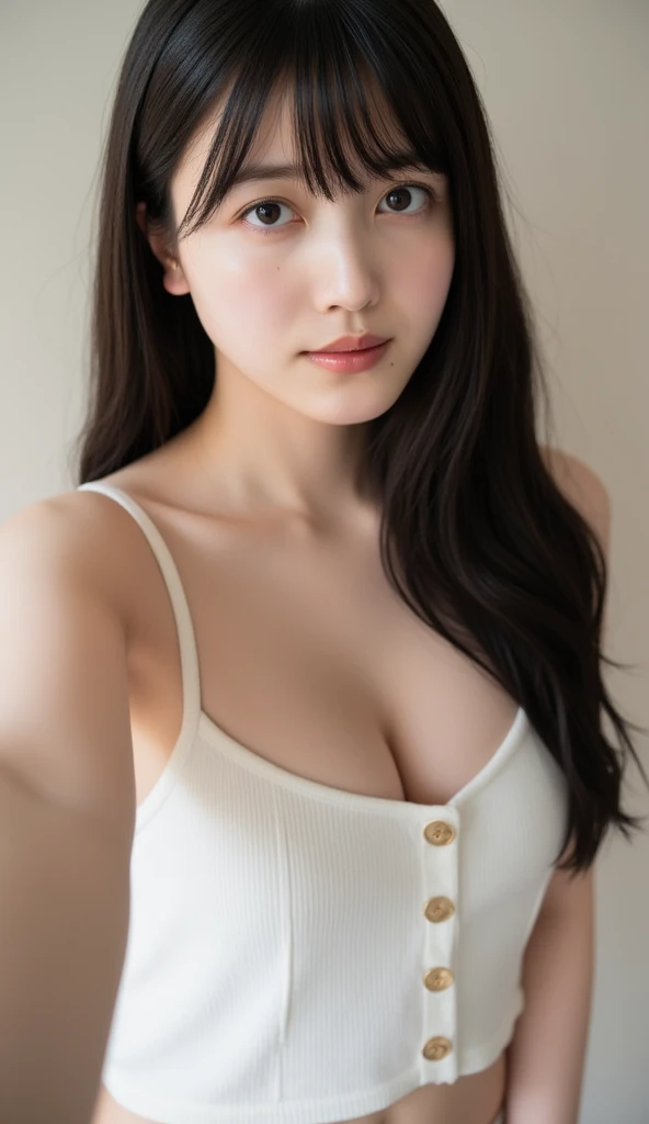 (Highly realistic photos, High resolution, Detailed face, Fine grain), ((Inside the roomで撮影))、Japanese women, 20-year-old, A variety of expressions, alone:1, Glamorous figure,Big breasts Various hairstyles, Sexy Outfits, 写真の中でalone、Selfie、Inside the room、Looking at the camera、profile、Dark brown hair color
