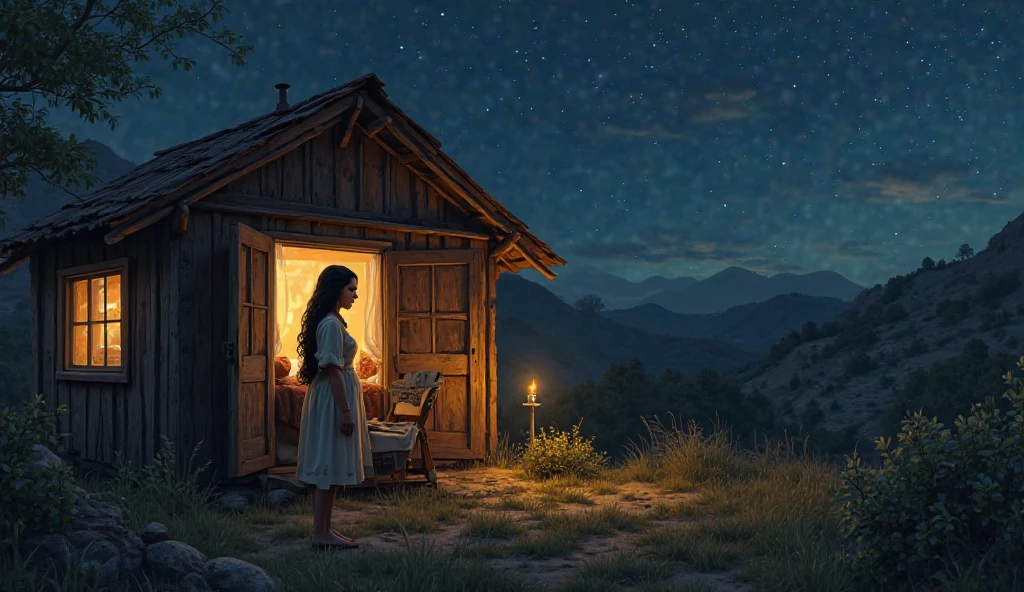 20-year-old woman from a town in Oaxaca trying to sleep in a cabin at night