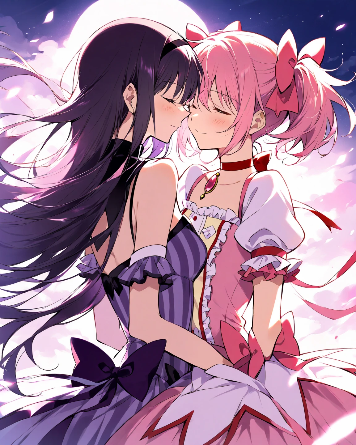 swimsuit maid beautiful breasts lesbian kissing blush two-dimensional cat ears