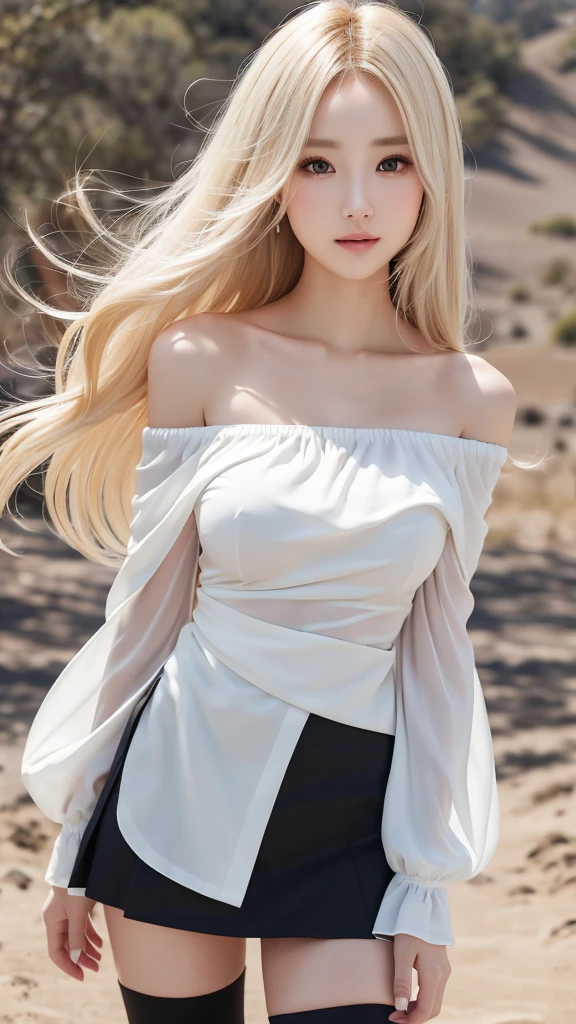 Shiny transparent white skin,Wind hair gets in the way of a pretty face,tall,20 years old cute sexy little handsome face,Beautiful straight hair that shines,talllight,light blue eyes、Long silky bangs covering cute eyes,Sexy face hiding hair super long hair sexy cute young woman long natural blonde shiny shiny hair, The sea shining in the morning sun , (Sexy white micro blouse and white tight skirt: 1.2), Tropical islands, Palm trees, Blonde Glossy Light Hair, straight hair,Longhaire, light blue eyes, 1 girl, 20 years old, (Intricate details: 1.2),, long upturned eyes, (Detailed eyes), long upturned eyes,(A detailed face), beautiful Smile,Transparent white glossy skin,flushed cheeks,Medium chest,slender body shape, tight waist,small ass, thin and long legs,the visible part of someone's thighs between their skirt ,beautiful hands,,thin shoulders,Look at viewers,dynamicposes,