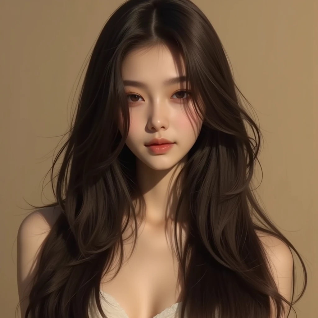A closeup of a woman with long black hair wearing a bra, coreana, asian features, beautiful south Mulher coreana, gorgeous young Mulher coreana, beautiful Asian girl, Asian face, 18 anos, jennie blackpink, beautiful young Mulher coreana, Asian girl, korean symmetrical face, young adorable korean face, asian beautiful face, korean face features, Mulher coreana