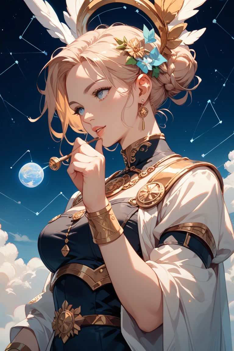 coloring style with no shading。there is Hades in the center like a constellation illustration。A simple illustration like a painting with nothing around the character。there is empty space between the lines、It's a、there must be space left for hand coloring。