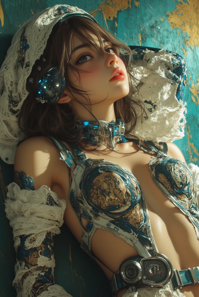 8k, RAW photos, (highly detailed skin: 1.2), (exposed: 1.1), (exposed back: 1.5), (exposed shoulders: 1.1), (exposed crotch: 1.5), (exposed navel), detailed navel, (top-down view: 1.5), (professional lighting: 1.5)), big, backlit, illuminated from the front, (masterpiece, top quality, highest quality, official art, beautiful and aesthetic: 1.2), ( 1 girl), very detailed, (fractal art: 1.3), colorful, best detailed, fractal art, nsfw, cute, happy, happy, fun, dream for tomorrow, hope, rays,