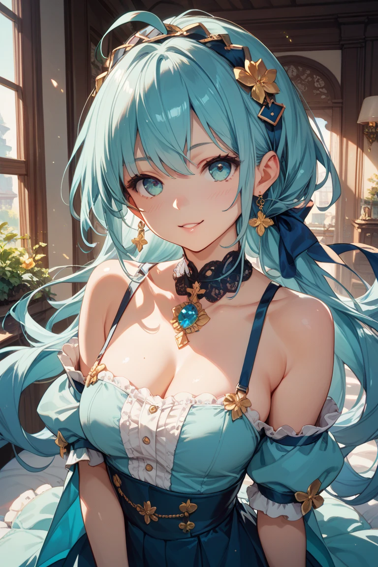 1 girl, Sona \(league of legends\), blue hair, blue eyes, gradient hair, collarbone, twintails, hair ornament, long hair, blue dress, breasts, holding a newborn baby (detailded face), blue long hair. ((masterpiece)), ((highly intricate details)),beautiful, high quality, highres, absurdres, light difussion, intricate details, complex details, ((anime)), (anime:1.5) , (perfect face:1.3), extreme detailed eyes, colorful, highest detailed, vibrant colors, high contrast, (8K UHD:1.2), (photorealistic:1.2),(masterpiece:1.4), (best quality:1.4),extremely detailed wallpaper, highly detailed illustrations, ((1 Boy:1.5)), (best lighting) , (super-complex details) , 4K unified, (super-detailed CG: 1.2)