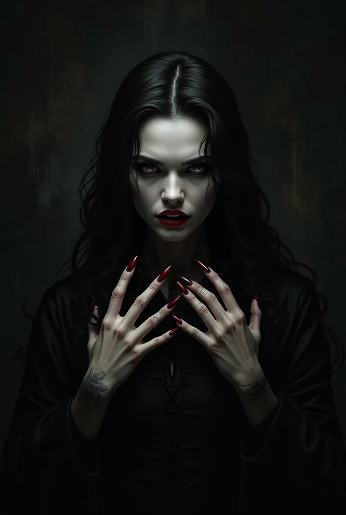 White vampires in the dark night, perfect face and hands