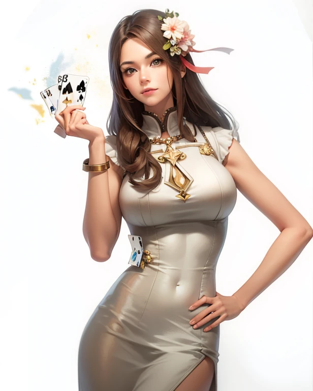 A young and extremely beautiful woman_cyborg, retro hairstyle, retro makeup, grinning face, ideal proportions, large breasts, ((Night camo_tight_China dress:1.9)), (rapid firing of assault rifle:1.7), (motion blur effect:1.5), (casino interior is in chaos, frenzy and destruction:1.4), (highest quality, 4k, 8k, high resolution, masterpiece:1.2), ultra-detailed, (realistic, photorealistic, photorealistic:1.37), detailed facial features, intricate dress pattern, striking pose, dramatic lighting, cinematic composition, vibrant colors, dystopian atmosphere, oil painting,