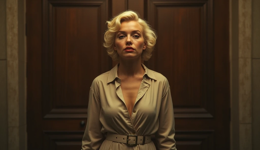 from the Godfather <lora:the_godfather_offset:1>, (masterpiece), (extremely intricate:1.3), (realistic), portrait of a female, blonde girl, indoors, colored shirt