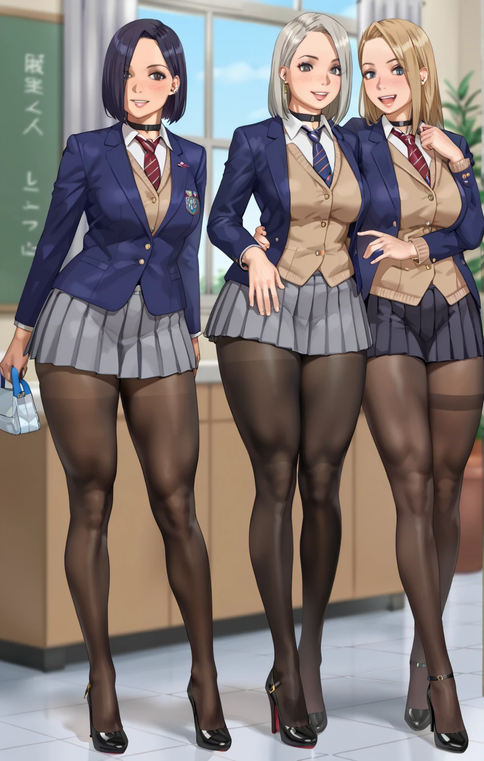"Masterpiece, highly best quality, colorful, une femme, (schoolgirl uniform), (gal), (emotionless face), cheveux bruns, high contrast shiny oily skin, huge long breasts, NSFW (en anglais seulement)"