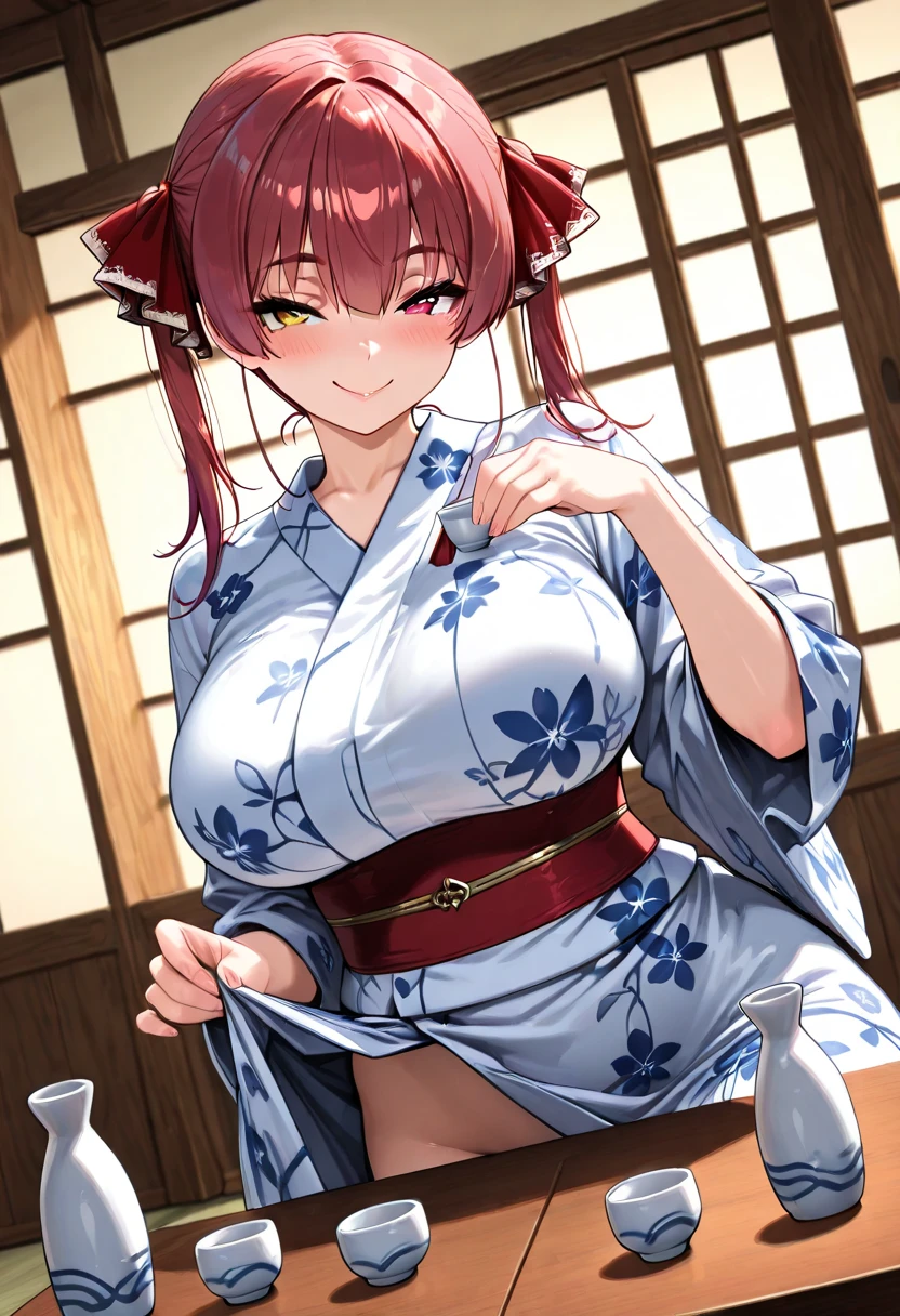 girl, solo, beautiful body, perfect body, nice body, (huge Breasts),
gotoh hitori, pink hair, long hair, hair between eyes, blue eyes, cube hair ornaments, 1girl, 1girl, breasts, solo, can, beer_can, blush, cleavage, japanese_clothes, open_mouth, sitting, large_breasts, looking_at_viewer, yukata, bath_yukata, drunk, smile, kimono, chopsticks, hanten_(clothes), alcohol, beer, dutch_angle, table, holding, collarbone, indoors, :d, holding_can,
official art, extremely detailed CG unity 8k wallpaper, perfect lighting, Colorful, (best_quality:1.0), ultra high res,4K, ultra-detailed, 8K, HDR, high resolution, absurdres:1.2, film grain, (vibrant_color:1.2), (narrow waist), huge breasts, (masterpiece:1.2), ((best quality:1.3)), ultra-detailed, ray-traced, high-fidelity textures, crisp focus, dynamic pose, dynamic art, dynmic angle,
