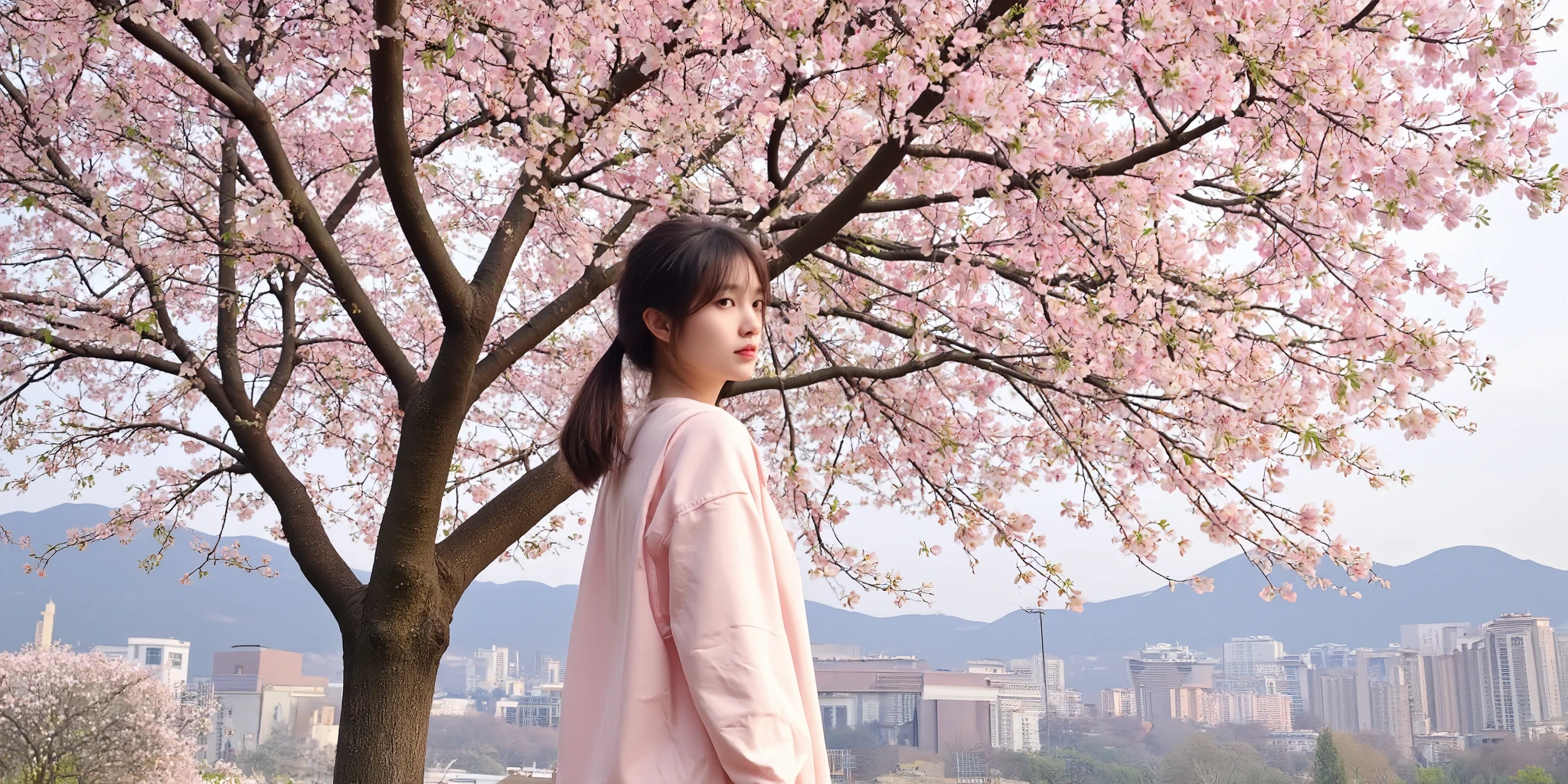 1girl, Photographic, has lost interest in cherry blossoms、in a month。
On the premises I wonder if the cherry trees。
Under or near such a cherry tree、A beautiful girl from behind is standing alone。it's a lyrical spring landscape。
but、my heart doesn't move。Scenery that looks hazy without heart。