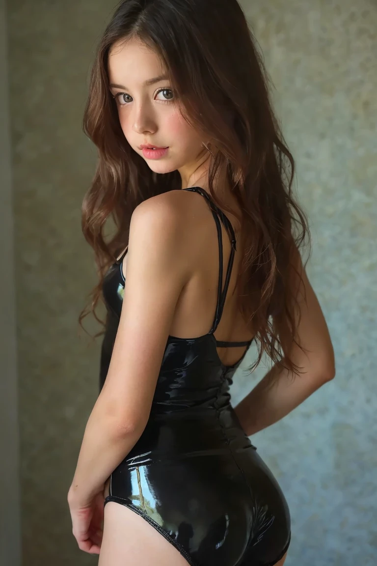 Atmosphere scene、masterpiece、Highest quality、(Face details、Detailed skin texture)、(Cinema Light:1.1)、High definition、Color Magic、1 female、whole body、Long Hair、Gray Hair、blue eyes、blush、Small breasts、Wide Hips 、Thick Ass、See-through、transparent、Bodysuits、カラフルなBodysuits、Perfect for the skin、From below、Bold pose、Change the pose、simple_background、