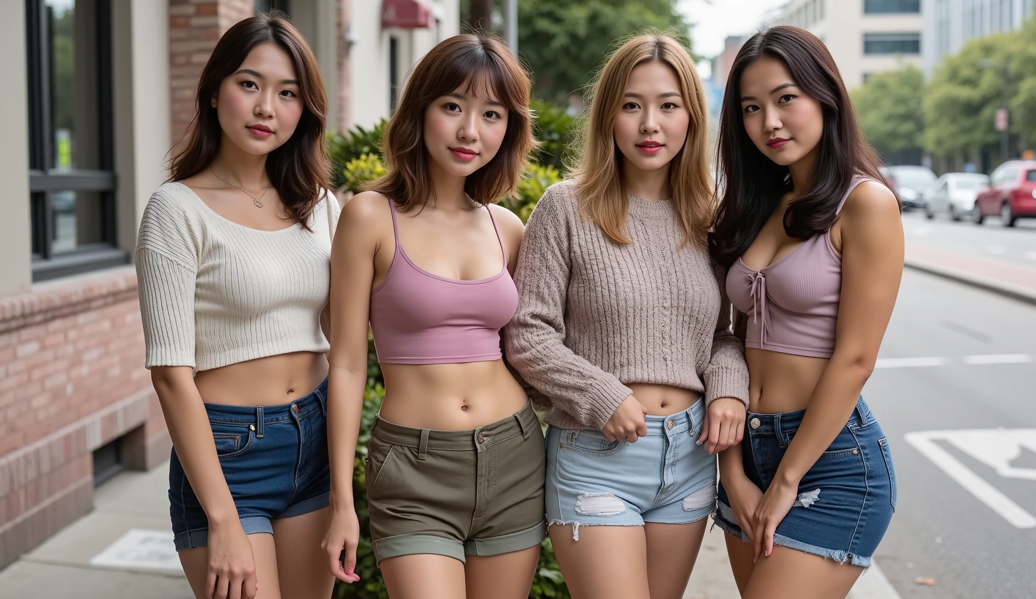 (on the train),((((Three Beauties:1.8)))),Look at your audience with a smile,Wearing pantyhose,(Wearing a black jacket、Wearing panties),Cleavage,自然なshort hairー,Ultra-realistic,photograph,masterpiece, Highest quality, 8K, Official Art, RAWphotograph, Unbelievably absurd,Amazing beautiful woman, Amazingly cute face,Short sleeve, Gardenia, Viola Lace,Age 25, No makeup, Film Grain, chromatic aberration, Sharp focus, Face Light, Dynamic Lighting, Detailed eyes and face,short hair、White skin、 Background bokeh、Super slim thighs、Sweaty skin