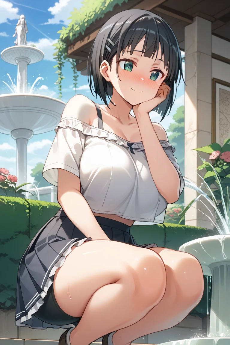 1female,35yo,Milf,long leges,Big breasts Thin waist,Slim,huge-breasted ,Pornographic exposure, solo,(Background with:bamboo forrest,lotuses,lotus flower,exteriors,Lotus Pond) She has short silver-white hair,standing on your feet,Sweat profusely,drenched all over the body,seen from the front, hair straight, mostly cloudy sky,(((tmasterpiece),(Very detailed CG unity 8K wallpaper),best qualtiy,cinmatic lighting,detailed back ground,beatiful detailed eyes,Bright pupils,Black eyes,(Very fine and beautiful),(Beautiful and detailed eye description),ultra - detailed,tmasterpiece,)),facing at camera,A high resolution,ultra - detailed),revealing breasts,Bare genitals, Bulge,legs are open,Raised sexy,Camel toes,Flushed complexion,Open-mouthed,frontage,high school senior,Sailor's cap(Wearing:Sailor uniform,Bare genitals,with no underpants,Athletic Sneakers)Full body photo,Show shoes