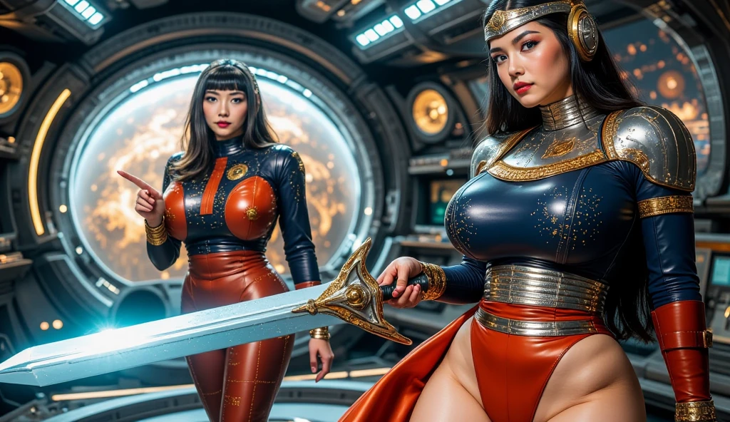 (melhor qualidade,4k,8k,alta resolução,masutepiece:1.2), (japanese woman), (30 anos), cintura fina, (bunda enorme: 1,9), (droopy breasts), (Sagging Tits: 1,9), (seios grandes: 1,9), lying in a completely destroyed ruin, (traje sexy de superheroina brilhante de couro), (botas douradas), corpo inteiro, sexy, sensual, hot, They are tired, (decotes ate o umbigo). ((mesmo personagem, drooping , lado, Costas)), (perfect hands)