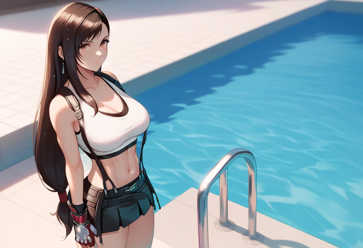 girl, Sweat, vapor, Center of chest, shy, Great hands, Looking at the audience, Cute Smile