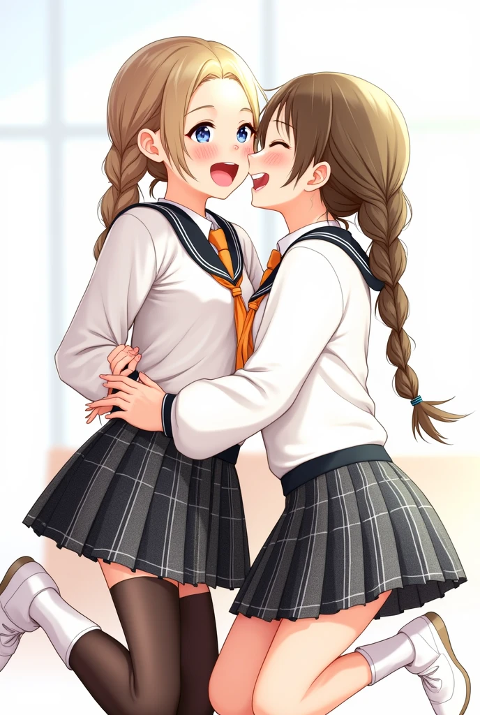 Two maids、Crawl、Licking shoes、Looks happy、Disheveled Hair、Long Hair、