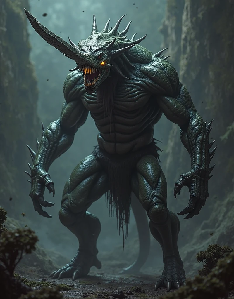 black back ground, monster alien evil sci-fi fog, wet skin, raining, Guna cave, huge veins, tree monster