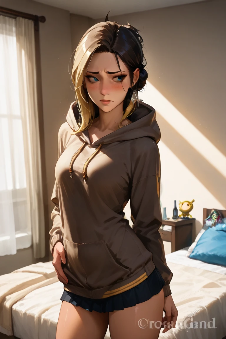 (masterpiece, best quality), 1girl, Tan Short Messy Hair with Side Part, small breasts,  <lora:BearCostume:1> bear costume