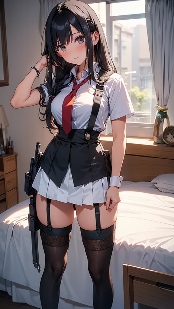 Highest quality, Official Art, masterpiece, Fabric Shading, High resolution, Very detailed, colorful, Best details, Fantasy, Combat Uniform,1 female, Age 25,A room in an inn with a view of the old castle, sunny,Long Hair, wavy hair, Brown Hair, Large Breasts, skinny,Big Ass, Surrounded by a lot of people:1.9, Blessed、Welcomed:1.5、Camel Toe:1.3, Ground Level Shot:1.9,{{{{{all fours:1.9}}}}}, look back,