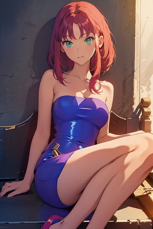 (absurdres, high fantasy artwork, best high quality image, carefuly detailed, very detailed features and textures, detailed color, detailed character, solo alone character back view)
{{(1character: 17 years old barbarian girl: (scarlet red red red short hair), (purple eyes with black pupils), (very thin lips, white skin, slender figure, medium breasts, huge rounded butt, beautiful arms, broad shoulders, beautiful legs), (she wears: purple one-piece swimsuit), (she looks: seductive pose, crouched on the floor, very serious face, no sense of humor), (Scenery: medieval irish street celtic forniture)}}