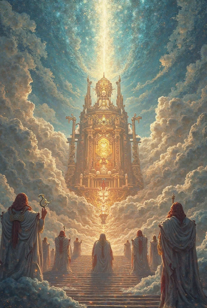 Gods seated on thrones in the sky