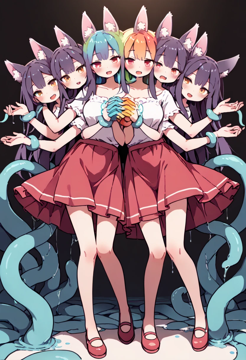 (a lot of extra limb), (Extra Arms), extra legs , multiple heads,((((3 heads:1.5)))), Cat ear,extra breasts under breasts, multiple legs, Shrine priestess costume, wolf ears ,fox ears, multiple legs, multiple arms, masterpiece, highest quality , {Multiple people} , (human limbs grow on tentacles ）, Scylla with too many slime tentacle limbs , extra eyes, extra ears, too many extra body parts, extra body , extra heads ,conjoined twins ,twintails, tentacle hair, a lot of extra limbs grow on slime tentacle, chaos shape girl, mutation ,parasitic girl’s body ,green hair , slime tentacle hair  , golden eyes , extra torso on tentacle legs, multiple girls fuse tentacles , a lot of humanoid arms grow on tentacle arms , more arms, more legs, more heads, more little girls, multiple torso, more limbs , surprised expression, extra limbs fuse tentacle , melting limbs , extra breasts , skin fang, naughty, crazy, demon horns, mismatched pupils, anime style, 8k, super detail, textured skin, anatomically incorrect anarchy body, multiple extra body on torso with extra arms,multiple heads on head with tentacle arms, branched body, branched tentacles , a lot of tentacle arms grow on whole body, Hekatoncheir , severed torso, tentacled vagina, small breast, she is unable to move body freely, Tentacle arms that move on their own, A girl raped by her own body that moves on its own, girl fondling her own breasts, no pants , ruled by an extra head, controlled by tentacle monster, girl fused mythical creatures, green tentacles, The extra head with extra arms is the main body, Replacement, Embrace your extra head, extra torso , a girl being parasitized by a tentacle girl’s body ,a girl assimilate into tentacles , body being invaded by tentacles, A five-year-old girl with tentacles fused together, tentacle legs coming out of vagina , futanari penis growing on vagina, Mind control, tentacle girl absorbed by slime girl, amorphous monster girl, crotchhead , tentacle slime shapeshifter 