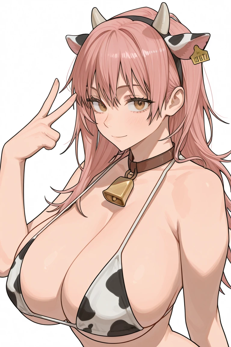masterpiece, best quality, 4k, red hair, huge breasts, bikini, fitting room, ponytail, indoors, necklaces, jewlery, wide hips, gyaru, hair ribbon, yellow eyes, smile,