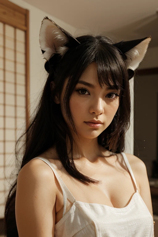 1girl, blue fur, wolf girl, medium breasts, , portrait, simple background, (furry:1.5)