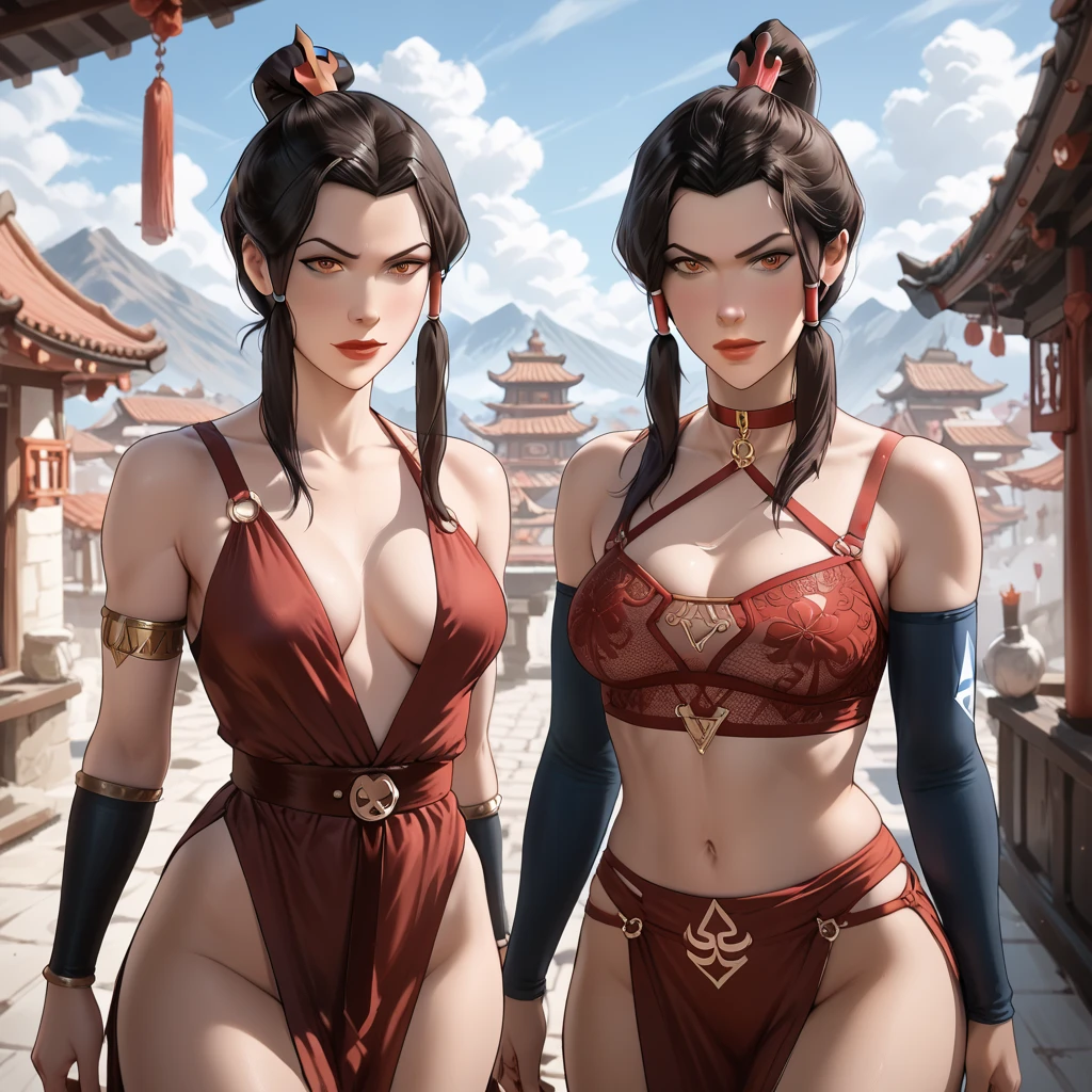 (2 girls),Nsfw,((Azula 1.3))/((Avatar korra 1.4)), from the last airbender series, revealing outfit,