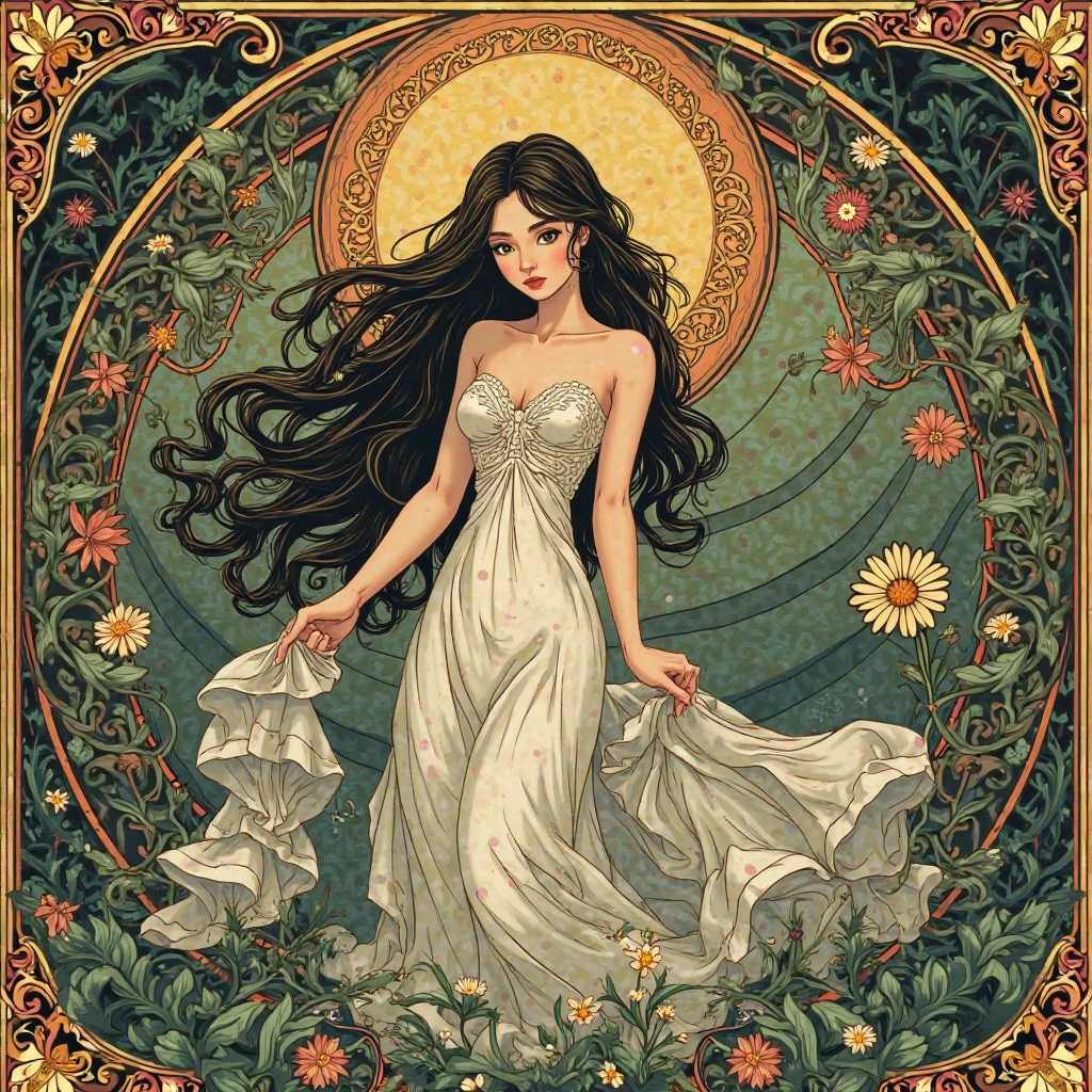 Create an art nouveau stained glass window
