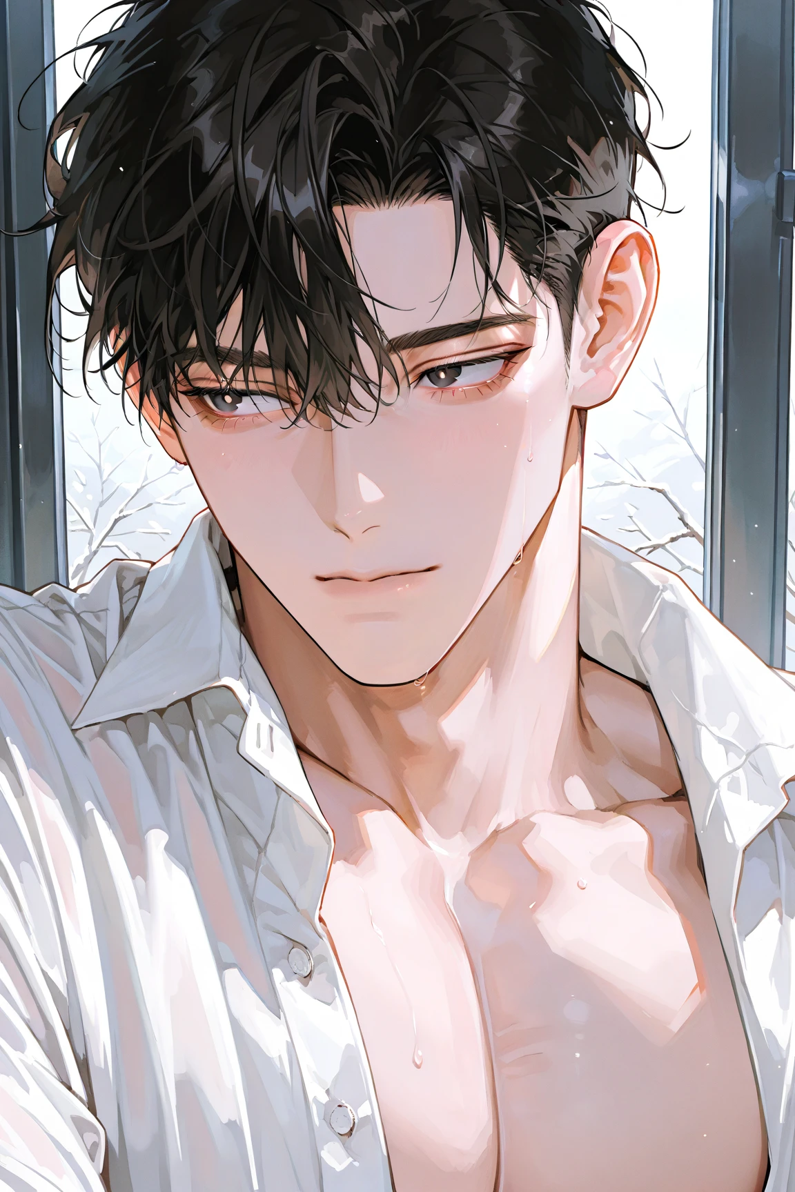 (masterpiece, top quality, best quality, official art, beautiful and aesthetic:1.2),  handsome anime man, oppai, fluffy chest, large breasts, oppai proportions