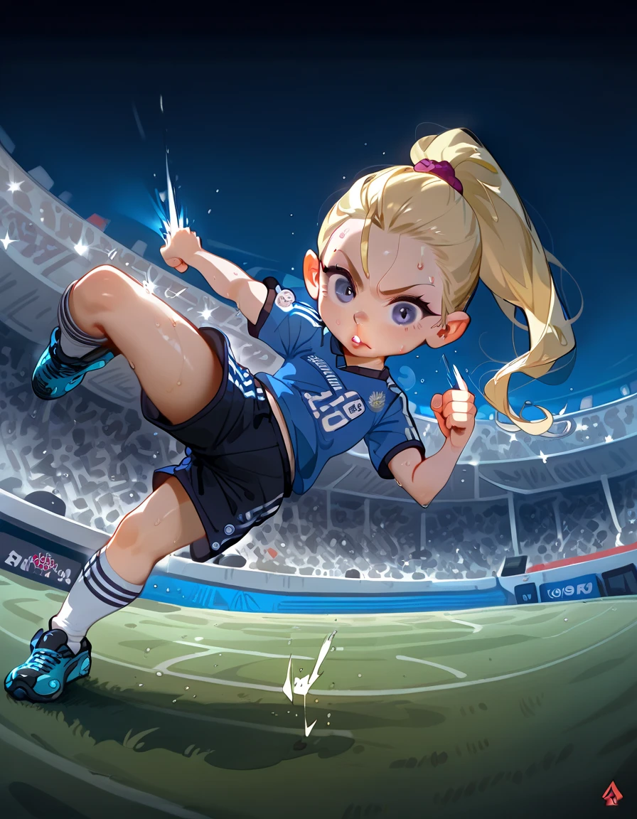 8k high resolution, best quality, dutch soccer player, 22 years old, long silver blonde hair as a braid, decent makeup, olympic games, tight soccer dress,  female soccer striker, standing on soccerfield, crying, tears running down her cheeks, smeared makeup, crowded stadium in the backround, terrified, peeing her shorts, pee pants accident, visible wet shorts, peeing herself, cowardly, visibly wet tight soccer shorts, peestained shorts, visibly wet fabric of her shorts,