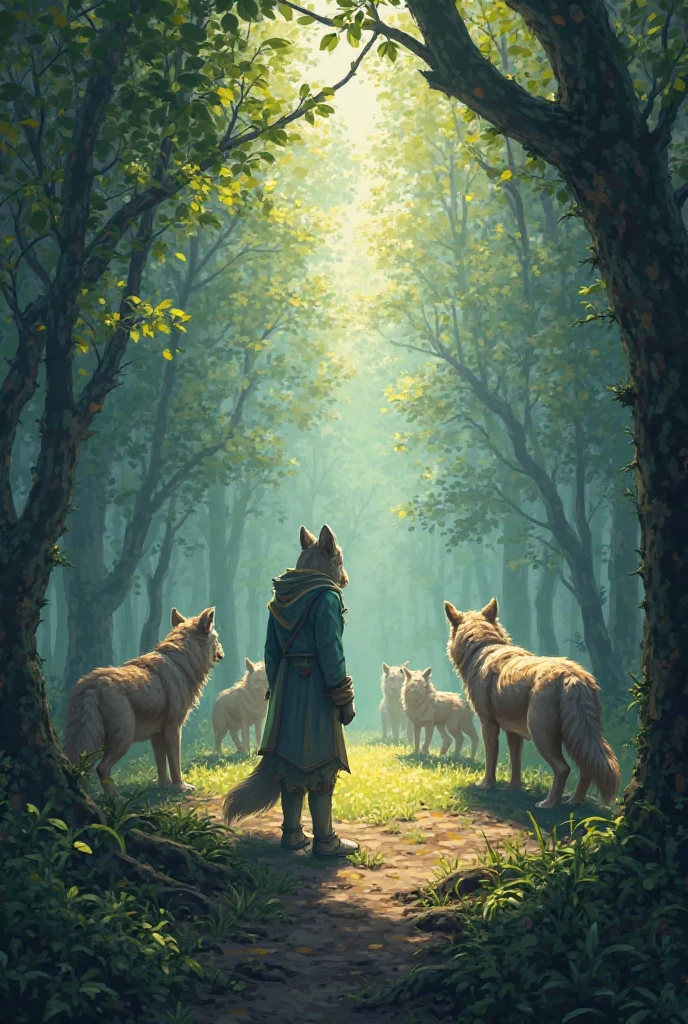  A bright, daytime clearing in the forest. Sunlight filters through the leaves, illuminating the gathering of the wolf pack.
 * Zora stands at the center, his eyes commanding and his posture conveying a sense of urgent authority.
Zora's Instructions:
 * Zora outlines his plan to the other wolves. His voice is low but firm, carrying an undeniable tone of command.
 * He directs them towards the location of the concealed pit trap, providing precise instructions on their route and actions.
 * His gaze sweeps over the pack, ensuring their undivided attention and compliance.
The Wolves' Departure:
 * Having received Zora's orders, the wolves begin to move. Their movements are silent and disciplined.
 * They enter the dense forest, navigating through the trees with practiced ease. Their steps are quiet, and their movements are fluid.
 * They proceed stealthily, maintaining their formation as they head towards the pit trap's location.
Atmosphere:
 * The scene is charged with tension and a sense of impending danger. Zora's commands are clear, and the wolves' obedience is absolute.
 * The daylight enhances the scene's clarity, making the wolves' movements more visible.
 * The silence of the wolves as they move, gives off a feeling of them knowing that they are doing a bad deed.
