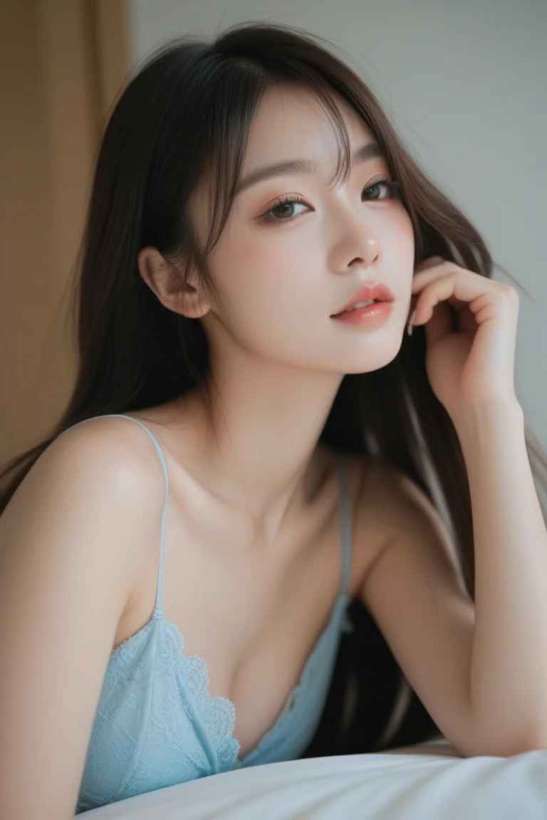 (high details:1.4)、(surrealism:1.4)、(soft lighting:1.05)、32,000、1 woman、realistic lighting、face lighting、ray tracing、(brightened light:1.2)、(improve quality:1.4)、(Realistic textured skin of the highest quality:1.4)、original photo, lifelike, full body woman love, bed, soggy, big bust, stylish hairstyle, pale skin, black eye, pink lips, (Beloved), (:1.1), ~Through, detailed background, detailed face, delicate eyes, good hair, Anatomically correct body, elastic skin, make up, masterpiece