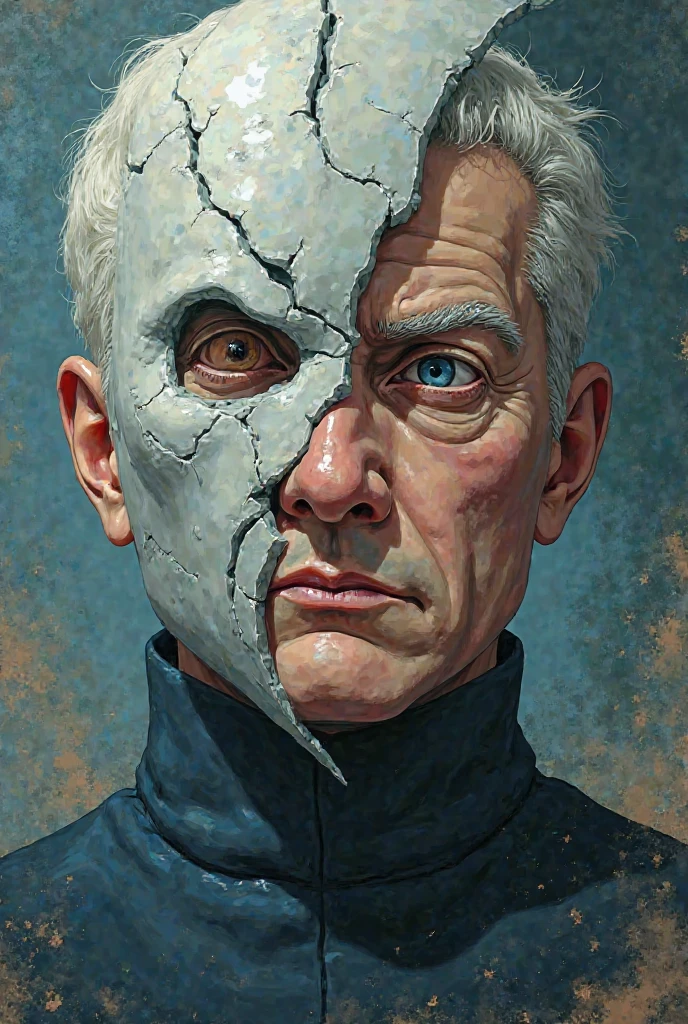 photo of Pyotr Alekseyevich Poroshenko in the guise of a character from the anime Naruto - Toby, with a broken mask in half