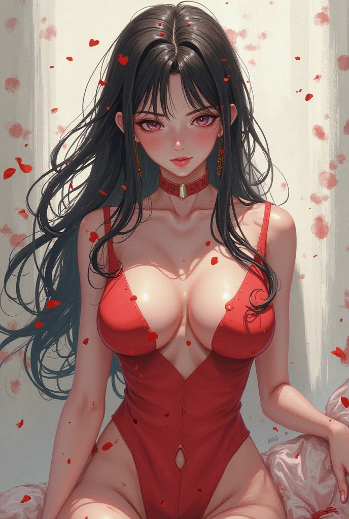 best quality, masterpiece, highly detailed,1girl, ((rose)), (vine), cage, bandage, red rope, (detail light), falling rose petals, (nsfw:1.5)